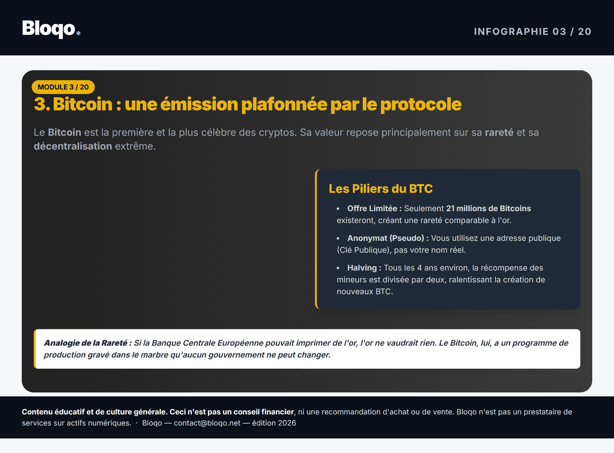 Infographie illustrant : C'est quoi le bitcoin ? Une explication simple et honnête